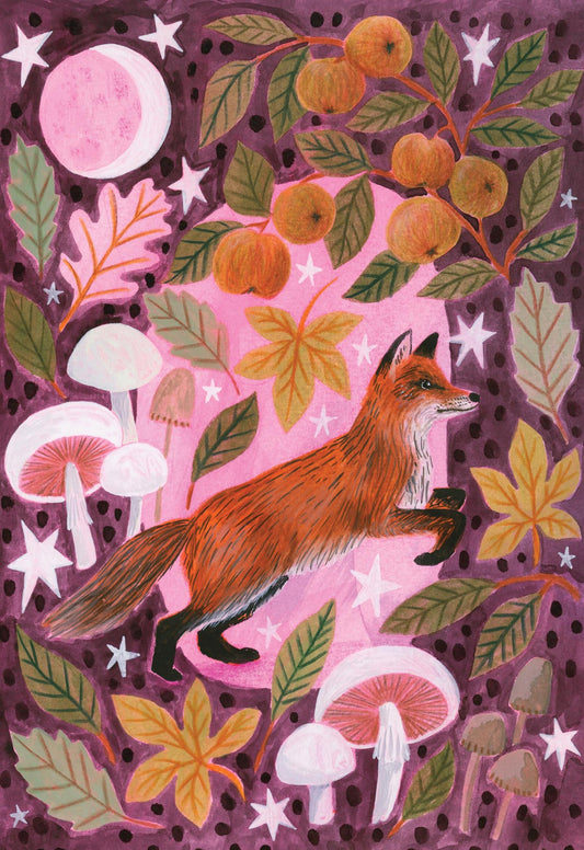 Autumn Fox and Mushrooms